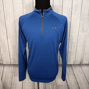 Under Armour Men's XL Blue Striped Loose All Season Gear Quarter Zip Pullover
